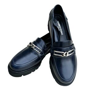 🆕 MARION PARKE Remy Lug Sole Loafers Navy Leather